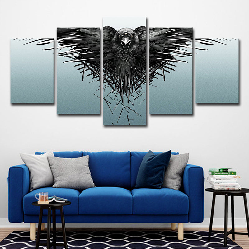 Black Eagle Canvas Wall Art Animal Kids Style Multi-Piece Wall Decor on Blue for Home Clearhalo 'Art Gallery' 'Canvas Art' 'Kids' Arts' 1704550