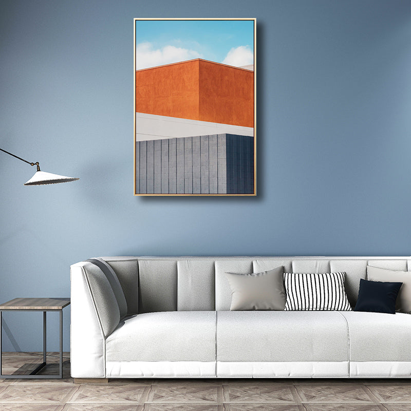 Outdoor Building Painting Nordic Style Canvas Wall Art Print, Multiple Sizes Options Orange Clearhalo 'Arts' 'Canvas Art' 1704569