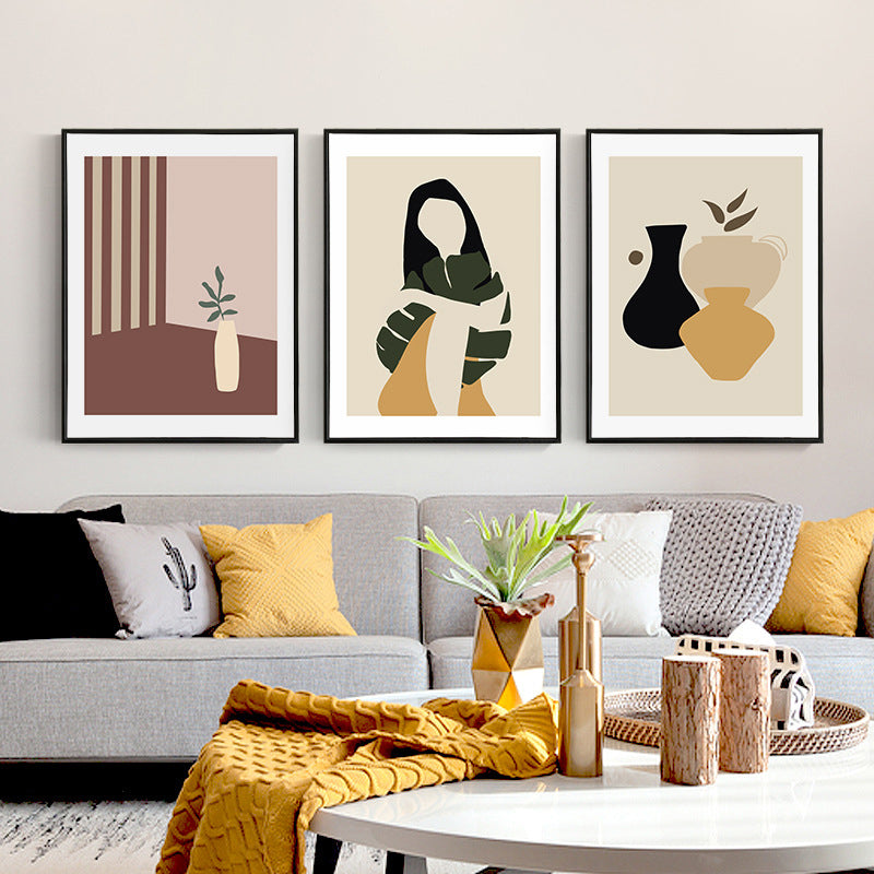 Pot Plant Canvas Textured Nordic Style for Bedroom Wall Art Decor, Set for Three Yellow Clearhalo 'Arts' 'Canvas Art' 1704573