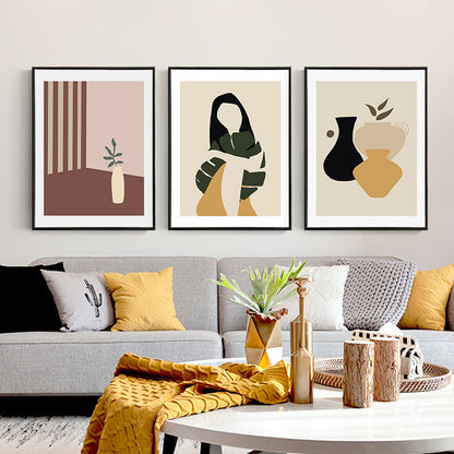 Pot Plant Canvas Textured Nordic Style for Bedroom Wall Art Decor, Set for Three Yellow Clearhalo 'Arts' 'Canvas Art' 1704573