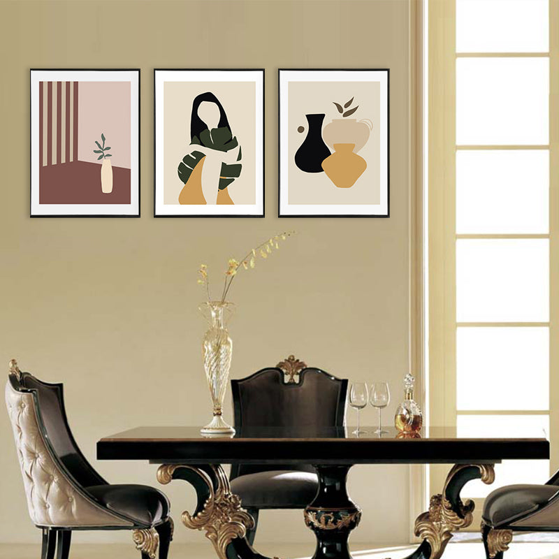 Pot Plant Canvas Textured Nordic Style for Bedroom Wall Art Decor, Set for Three Clearhalo 'Arts' 'Canvas Art' 1704574