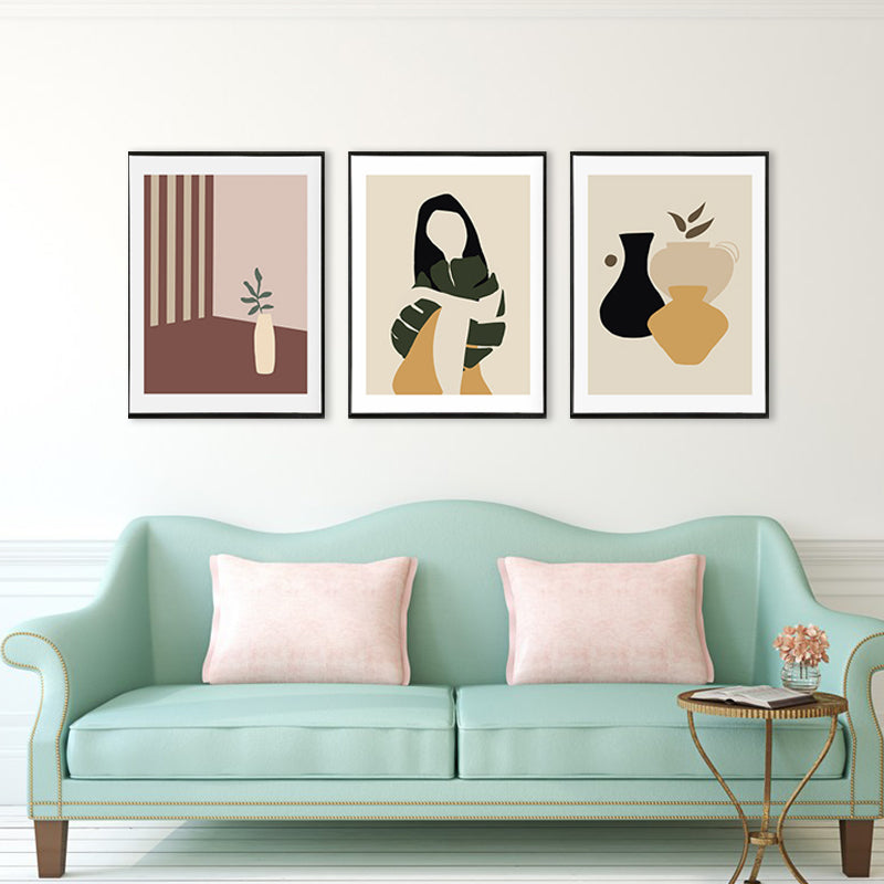 Pot Plant Canvas Textured Nordic Style for Bedroom Wall Art Decor, Set for Three Clearhalo 'Arts' 'Canvas Art' 1704575