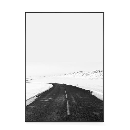 Photo S Curved Road Art Print Nordic Bedroom Snowy Wilds Scene Canvas in White for Wall Decor Clearhalo 'Arts' 'Canvas Art' 1704609