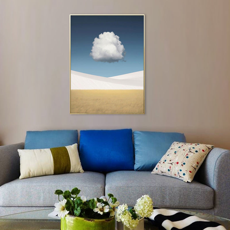 Cloud over Desert Dunes Canvas Print Nordic Textured Wall Art Decor in Soft Color Blue Clearhalo 'Arts' 'Canvas Art' 1704624