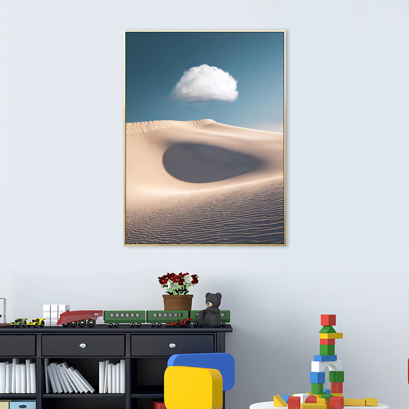 Cloud over Desert Dunes Canvas Print Nordic Textured Wall Art Decor in Soft Color Khaki Clearhalo 'Arts' 'Canvas Art' 1704631