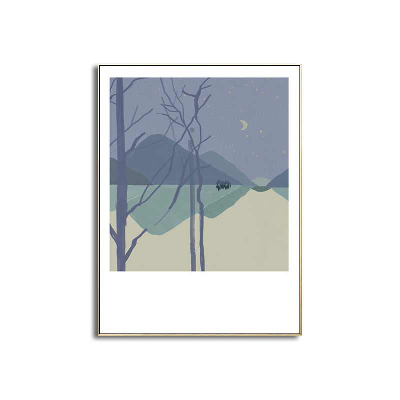 Illustration Farmhouse Canvas Wall Art with Night Village Scenery Drawing in Dark Color Clearhalo 'Art Gallery' 'Canvas Art' 'Country Art Gallery' 'French Country' 'Rustic' Arts' 1704679