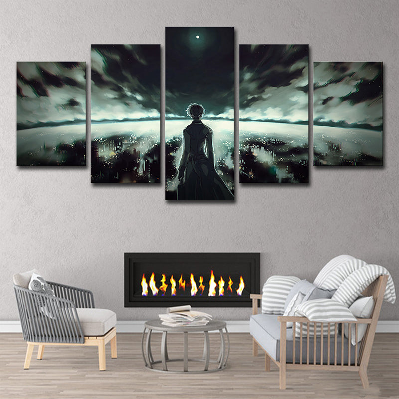 Green Fantasy Wall Art Boy and Night Cityscape Kids Multi-Piece Canvas for Room Green Clearhalo 'Art Gallery' 'Canvas Art' 'Kids' Arts' 1704691