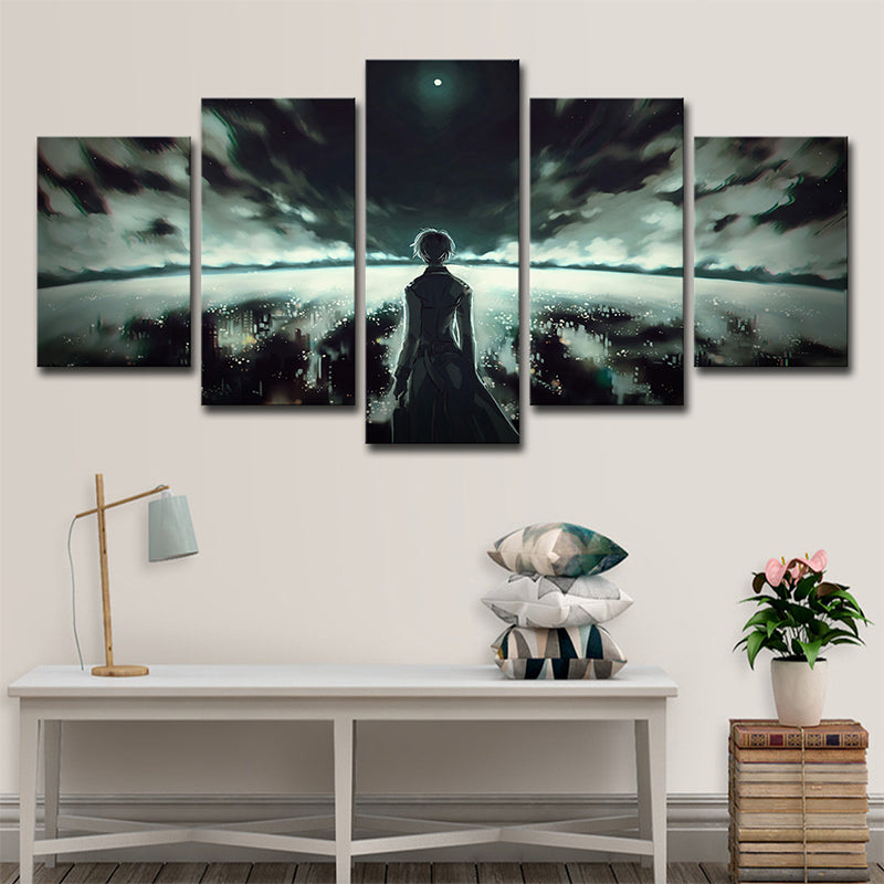 Green Fantasy Wall Art Boy and Night Cityscape Kids Multi-Piece Canvas for Room Clearhalo 'Art Gallery' 'Canvas Art' 'Kids' Arts' 1704692