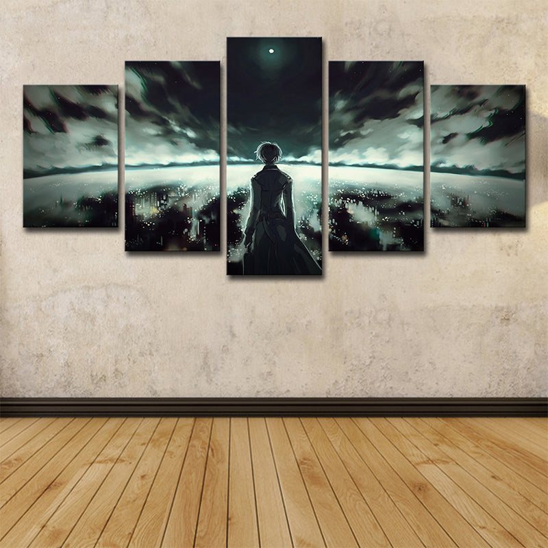 Green Fantasy Wall Art Boy and Night Cityscape Kids Multi-Piece Canvas for Room Clearhalo 'Art Gallery' 'Canvas Art' 'Kids' Arts' 1704693