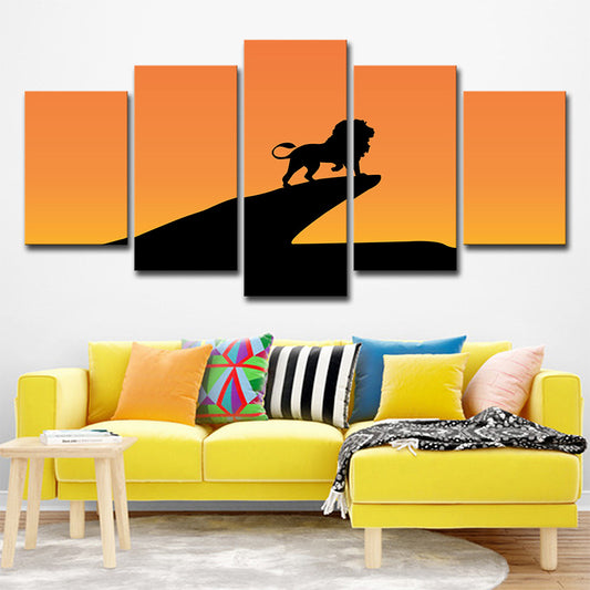 Orange Kids Canvas Print Sunset Lion on Cliff Shadow Wall Art for Sitting Room Clearhalo 'Art Gallery' 'Canvas Art' 'Kids' Arts' 1704699