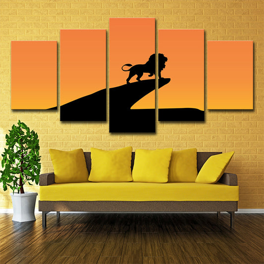 Orange Kids Canvas Print Sunset Lion on Cliff Shadow Wall Art for Sitting Room Clearhalo 'Art Gallery' 'Canvas Art' 'Kids' Arts' 1704700