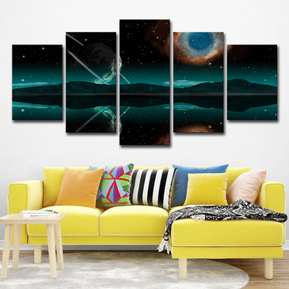 Green Space Reflection Canvas Print Multi-Piece Sci-Fi Boys Bedroom Wall Art Decor Green Clearhalo 'Art Gallery' 'Canvas Art' 'Kids' Arts' 1704705