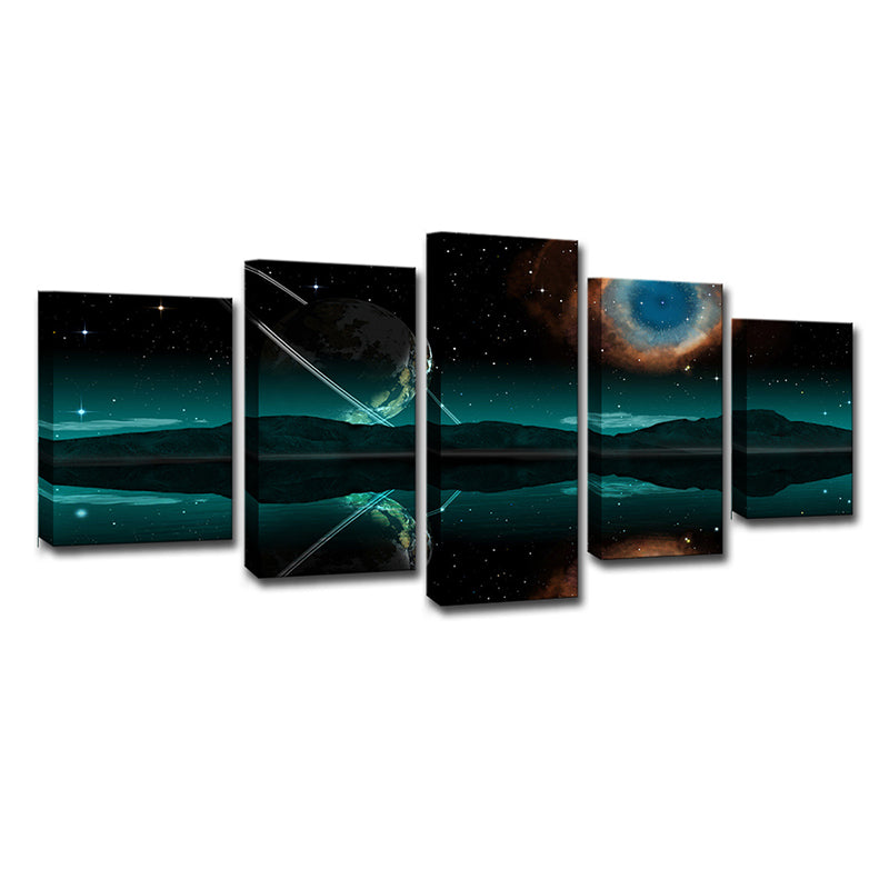 Green Space Reflection Canvas Print Multi-Piece Sci-Fi Boys Bedroom Wall Art Decor Clearhalo 'Art Gallery' 'Canvas Art' 'Kids' Arts' 1704708