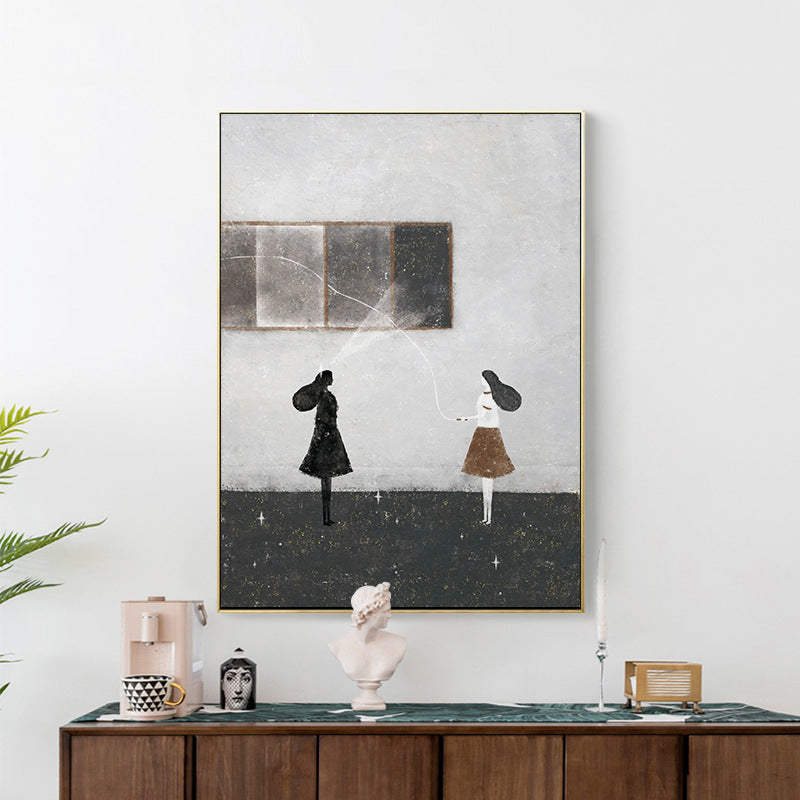 Girls Leisure Time Canvas Print Childrens Art Textured Living Room Wall Decor in Dark Color Grey Clearhalo 'Art Gallery' 'Canvas Art' 'Kids' Arts' 1704719