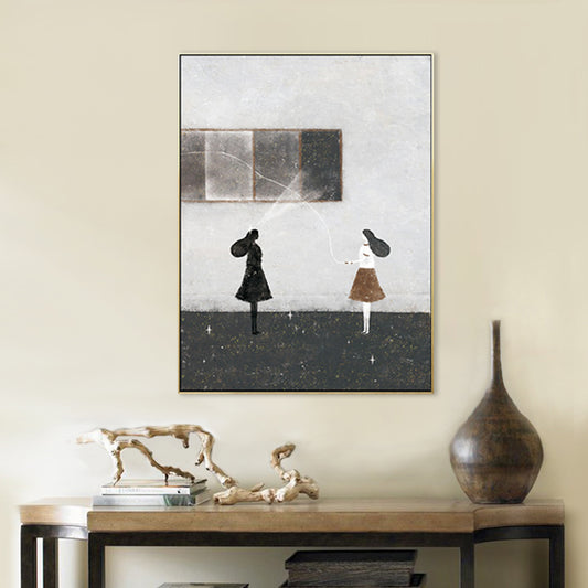 Girls Leisure Time Canvas Print Childrens Art Textured Living Room Wall Decor in Dark Color Clearhalo 'Art Gallery' 'Canvas Art' 'Kids' Arts' 1704721