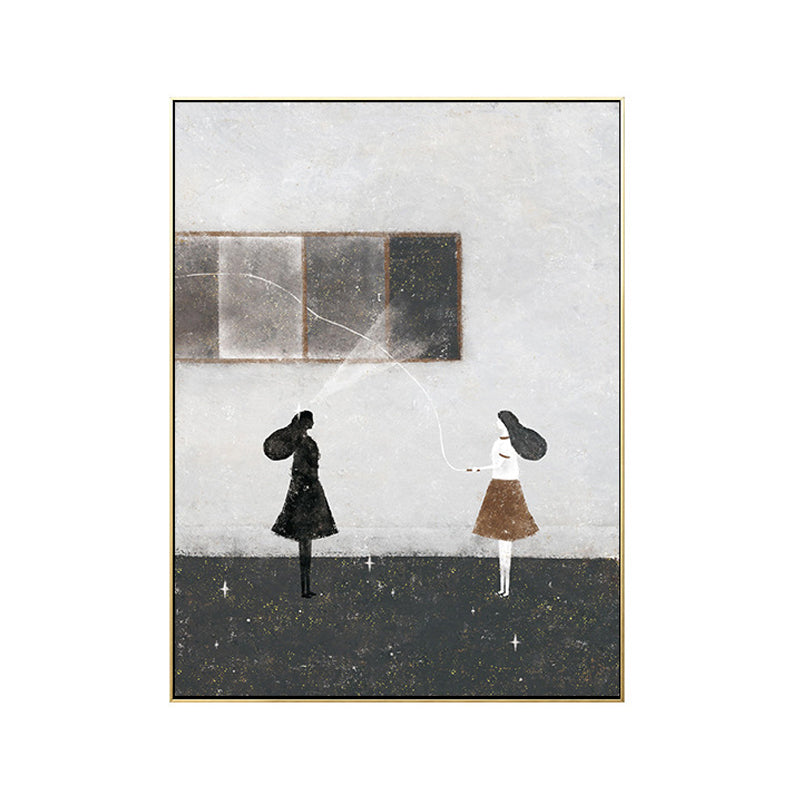 Girls Leisure Time Canvas Print Childrens Art Textured Living Room Wall Decor in Dark Color Clearhalo 'Art Gallery' 'Canvas Art' 'Kids' Arts' 1704722