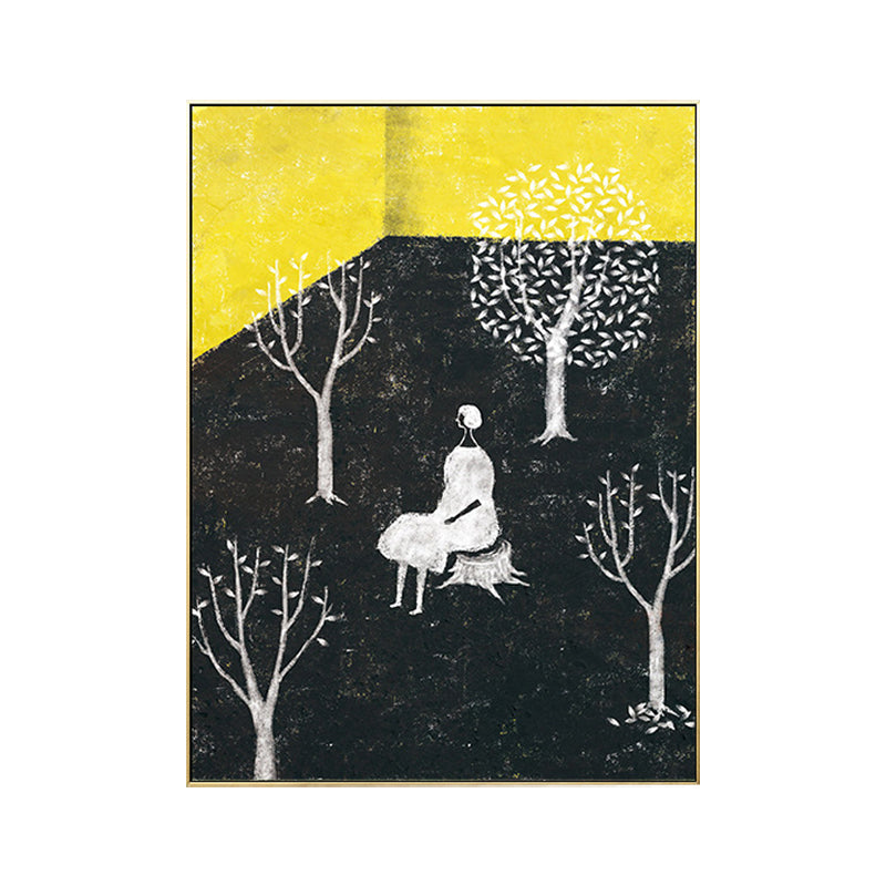 Girls Leisure Time Canvas Print Childrens Art Textured Living Room Wall Decor in Dark Color Clearhalo 'Art Gallery' 'Canvas Art' 'Kids' Arts' 1704729