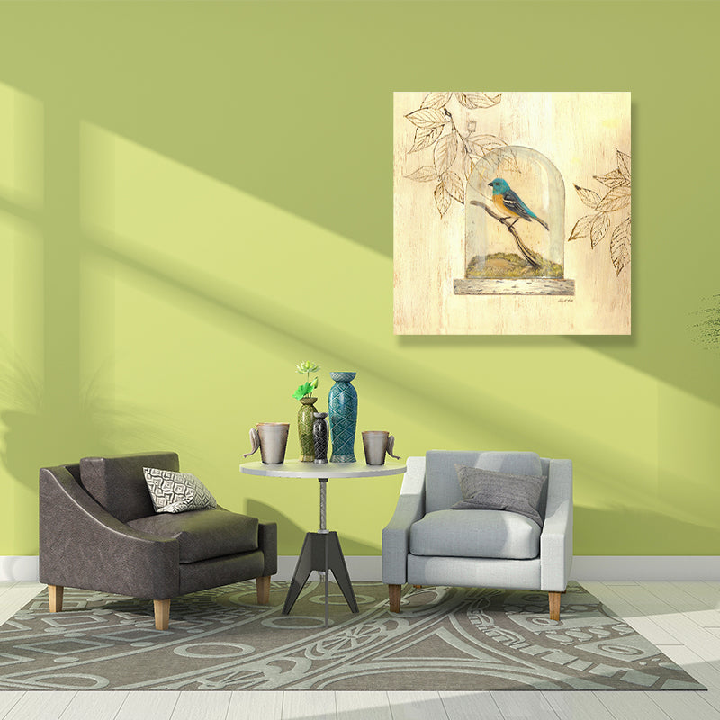 Traditional Leaf and Birdcage Painting Canvas Yellow Charcoal Drawings Wall Decor Clearhalo 'Art Gallery' 'Canvas Art' 'Traditional' Arts' 1704732