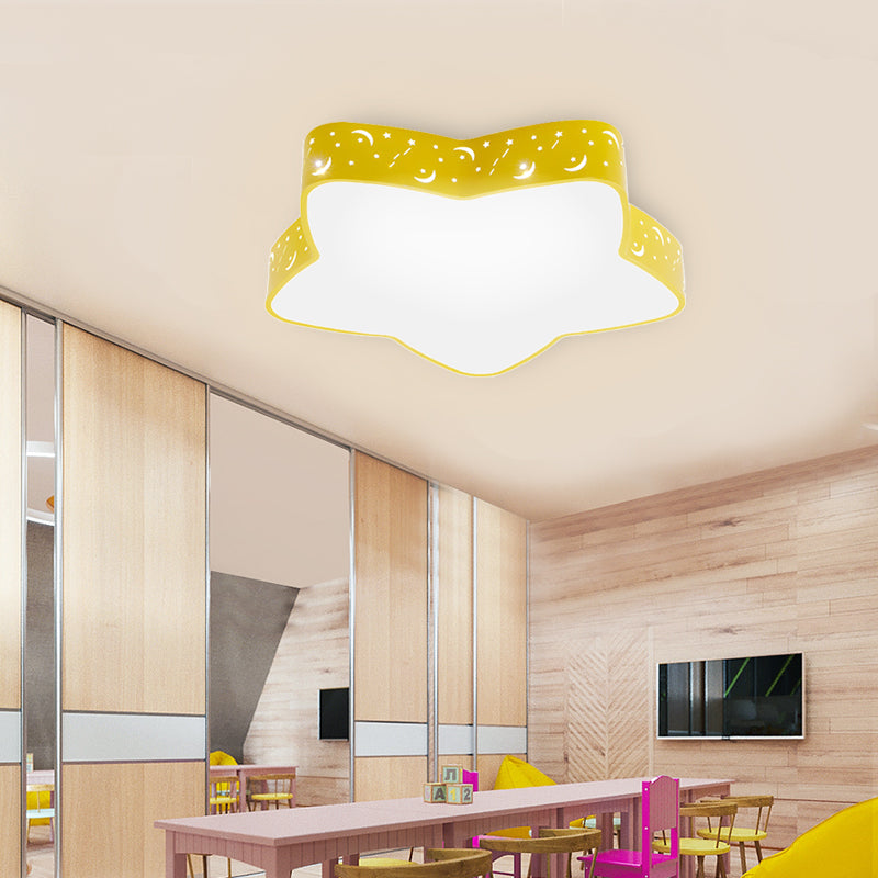 Nordic Style Candy Colored Ceiling Light Etched Star Metal Flush Mount Light for Teen Yellow Clearhalo 'Ceiling Lights' 'Close To Ceiling Lights' 'Close to ceiling' 'Flush mount' Lighting' 170474
