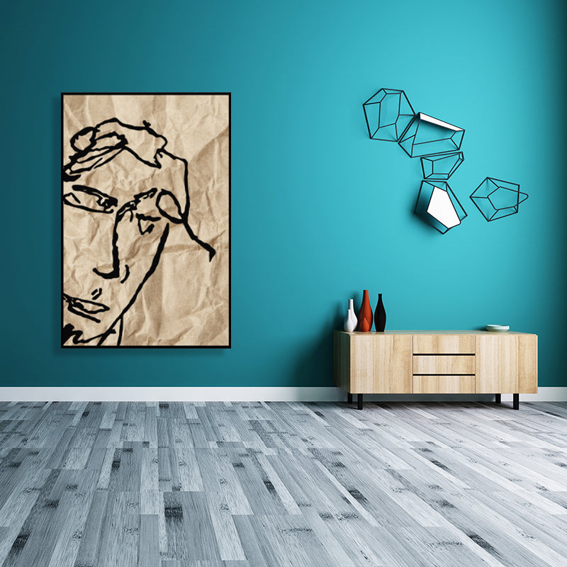 Yellow Figure's Face Painting Textured Minimalism Style Girls Bedroom Wall Art Print Clearhalo 'Art Gallery' 'Canvas Art' 'Contemporary Art Gallery' 'Contemporary Art' 'Minimalism' 'Minimalist Art Gallery' 'Scandinavian' Arts' 1704741