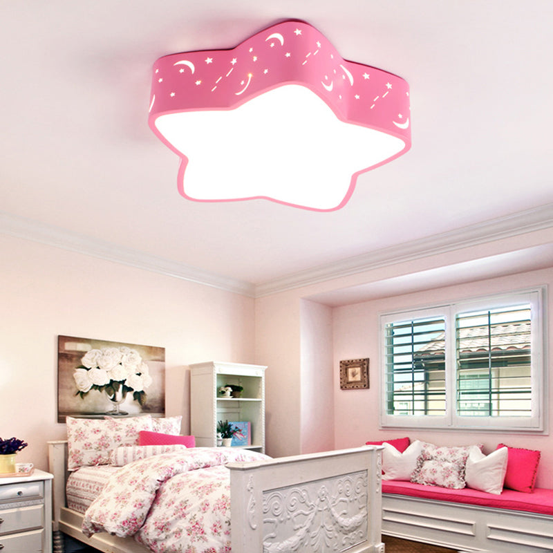Nordic Style Candy Colored Ceiling Light Etched Star Metal Flush Mount Light for Teen Pink Clearhalo 'Ceiling Lights' 'Close To Ceiling Lights' 'Close to ceiling' 'Flush mount' Lighting' 170480