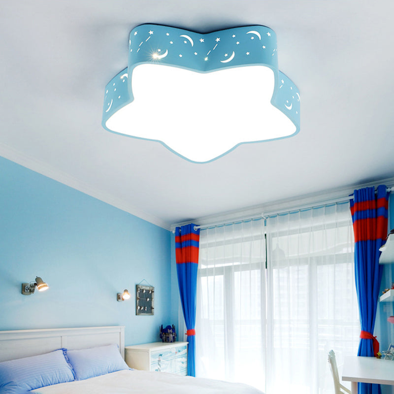 Nordic Style Candy Colored Ceiling Light Etched Star Metal Flush Mount Light for Teen Clearhalo 'Ceiling Lights' 'Close To Ceiling Lights' 'Close to ceiling' 'Flush mount' Lighting' 170484