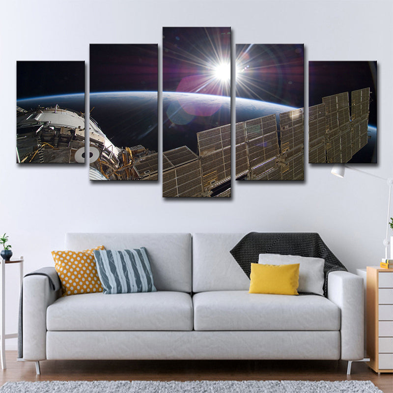 Sci-Fi Space Satellite Art Print Canvas Multi-Piece Black and Brown Wall Decor for Room Black Clearhalo 'Art Gallery' 'Canvas Art' 'Kids' Arts' 1704876