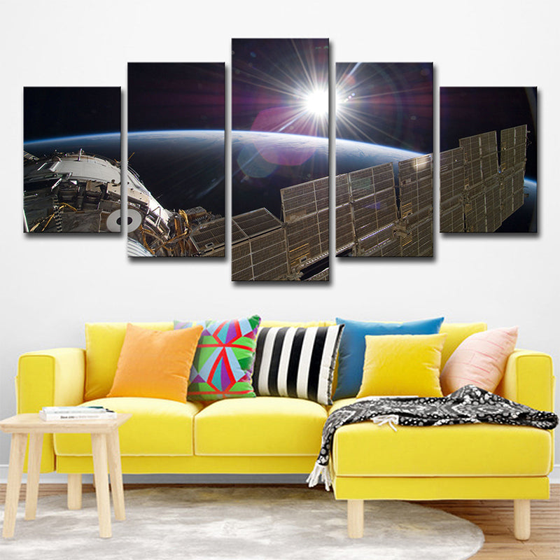 Sci-Fi Space Satellite Art Print Canvas Multi-Piece Black and Brown Wall Decor for Room Clearhalo 'Art Gallery' 'Canvas Art' 'Kids' Arts' 1704878