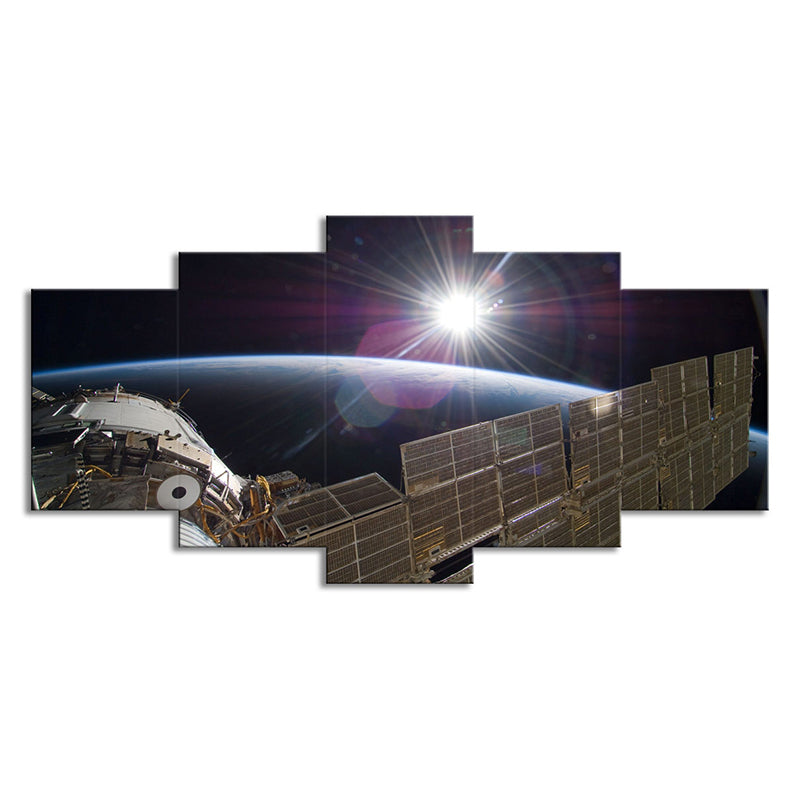 Sci-Fi Space Satellite Art Print Canvas Multi-Piece Black and Brown Wall Decor for Room Clearhalo 'Art Gallery' 'Canvas Art' 'Kids' Arts' 1704879