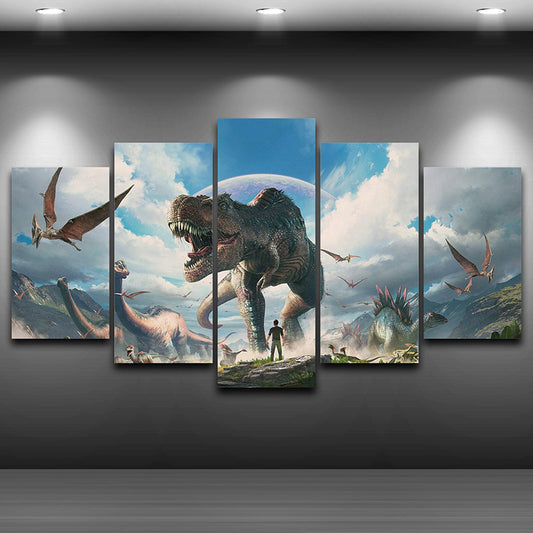 Fictional Dinosaurs Wall Decor Blue Jurassic Park Scene Canvas Art for Boys Bedroom Blue Clearhalo 'Art Gallery' 'Canvas Art' 'Kids' Arts' 1704898