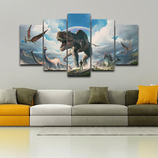 Fictional Dinosaurs Wall Decor Blue Jurassic Park Scene Canvas Art for Boys Bedroom Clearhalo 'Art Gallery' 'Canvas Art' 'Kids' Arts' 1704899