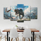 Fictional Dinosaurs Wall Decor Blue Jurassic Park Scene Canvas Art for Boys Bedroom Clearhalo 'Art Gallery' 'Canvas Art' 'Kids' Arts' 1704900