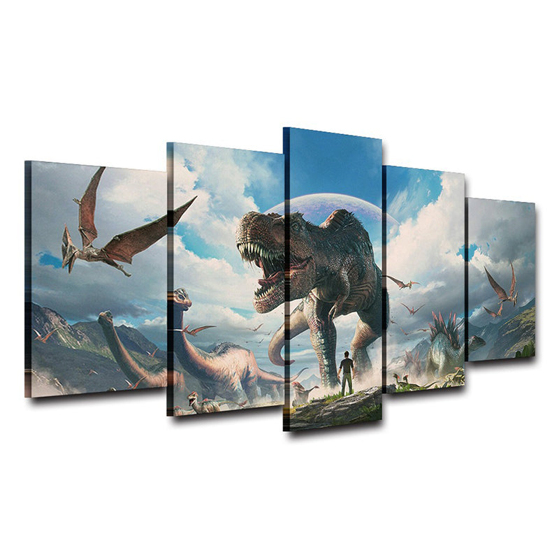 Fictional Dinosaurs Wall Decor Blue Jurassic Park Scene Canvas Art for Boys Bedroom Clearhalo 'Art Gallery' 'Canvas Art' 'Kids' Arts' 1704901