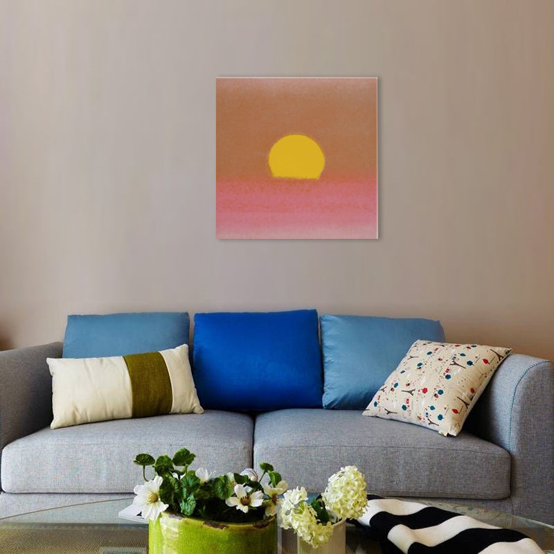 Cartoon Sunrise Canvas Print Pastel Color Textured Square Wall Art for Living Room Yellow Clearhalo 'Art Gallery' 'Canvas Art' 'Kids' Arts' 1704920