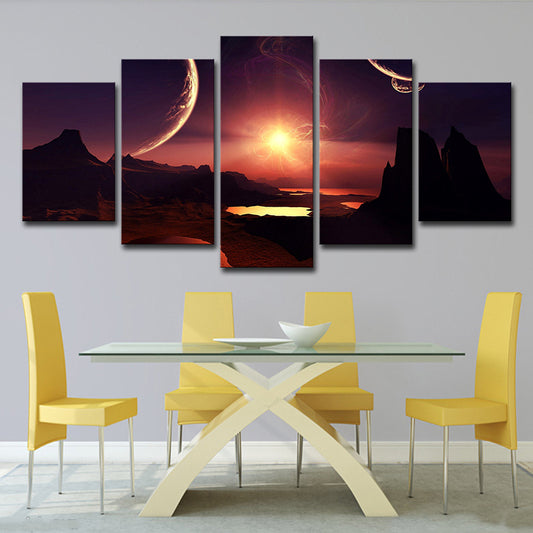 Purple-Red Science Fiction Canvas Print Mountain with Sunset Glow Landscape Wall Art for Room Clearhalo 'Art Gallery' 'Canvas Art' 'Kids' Arts' 1704925