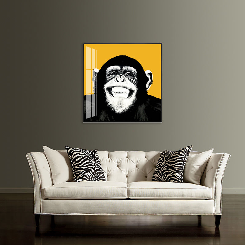 Canvas Textured Wall Decor Kids Style Intelligent Chimpanzee Painting, Multiple Sizes Yellow Clearhalo 'Art Gallery' 'Canvas Art' 'Kids' Arts' 1704931