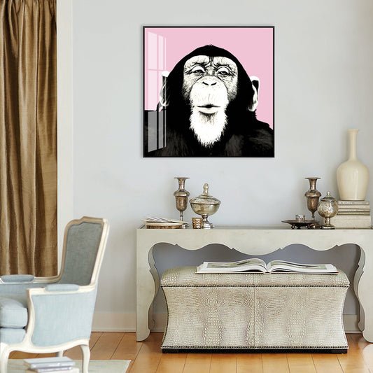 Canvas Textured Wall Decor Kids Style Intelligent Chimpanzee Painting, Multiple Sizes Pink