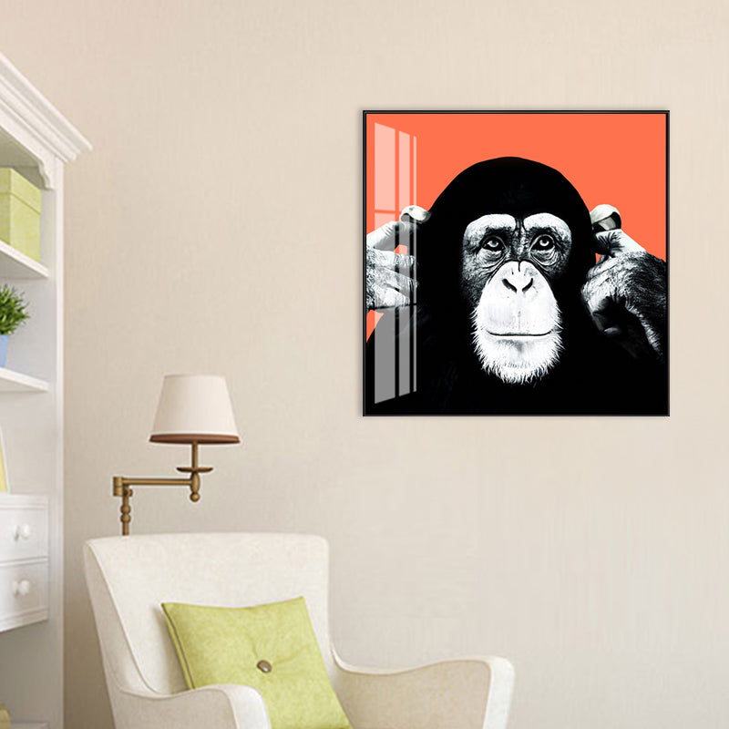 Canvas Textured Wall Decor Kids Style Intelligent Chimpanzee Painting, Multiple Sizes Orange Clearhalo 'Art Gallery' 'Canvas Art' 'Kids' Arts' 1704942