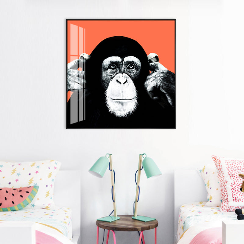 Canvas Textured Wall Decor Kids Style Intelligent Chimpanzee Painting, Multiple Sizes Clearhalo 'Art Gallery' 'Canvas Art' 'Kids' Arts' 1704943