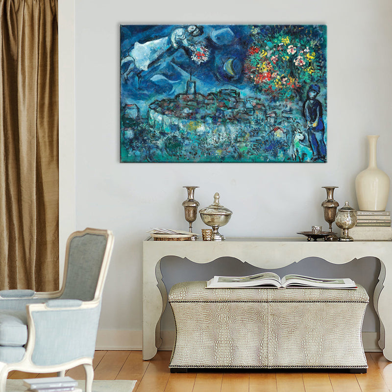 Lover and Flower Canvas Print Countryside Textured Living Room Wall Art in Blue for Bedroom Blue 16" x 24" Clearhalo 'Art Gallery' 'Canvas Art' 'Traditional' Arts' 1704946