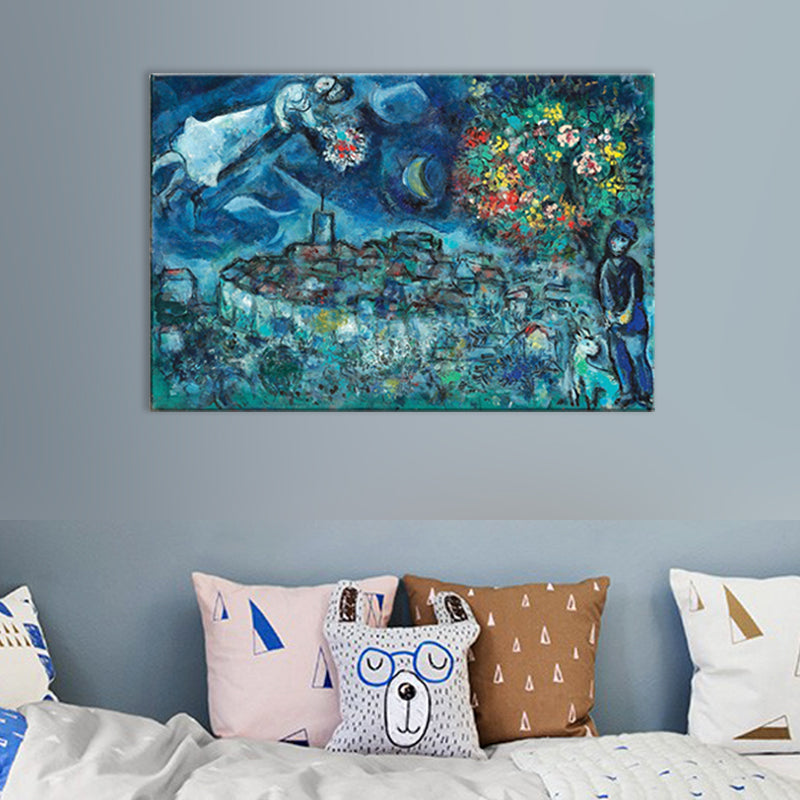 Lover and Flower Canvas Print Countryside Textured Living Room Wall Art in Blue for Bedroom Clearhalo 'Art Gallery' 'Canvas Art' 'Traditional' Arts' 1704947