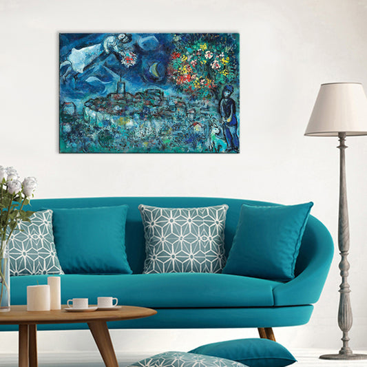 Lover and Flower Canvas Print Countryside Textured Living Room Wall Art in Blue for Bedroom Clearhalo 'Art Gallery' 'Canvas Art' 'Traditional' Arts' 1704948