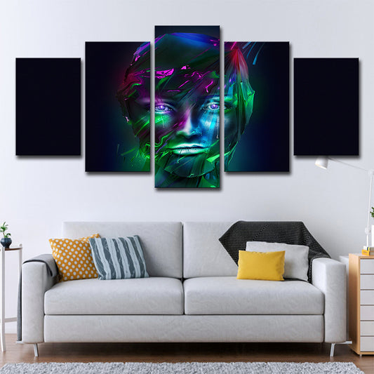 Girls Face Wall Decoration Green and Purple Canvas Art Print on Black, Multi-Piece Black Clearhalo 'Art Gallery' 'Canvas Art' 'Contemporary Art Gallery' 'Modern' Arts' 1704965