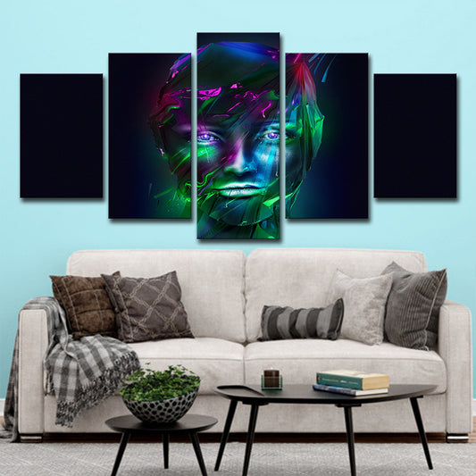 Girls Face Wall Decoration Green and Purple Canvas Art Print on Black, Multi-Piece Clearhalo 'Art Gallery' 'Canvas Art' 'Contemporary Art Gallery' 'Modern' Arts' 1704966