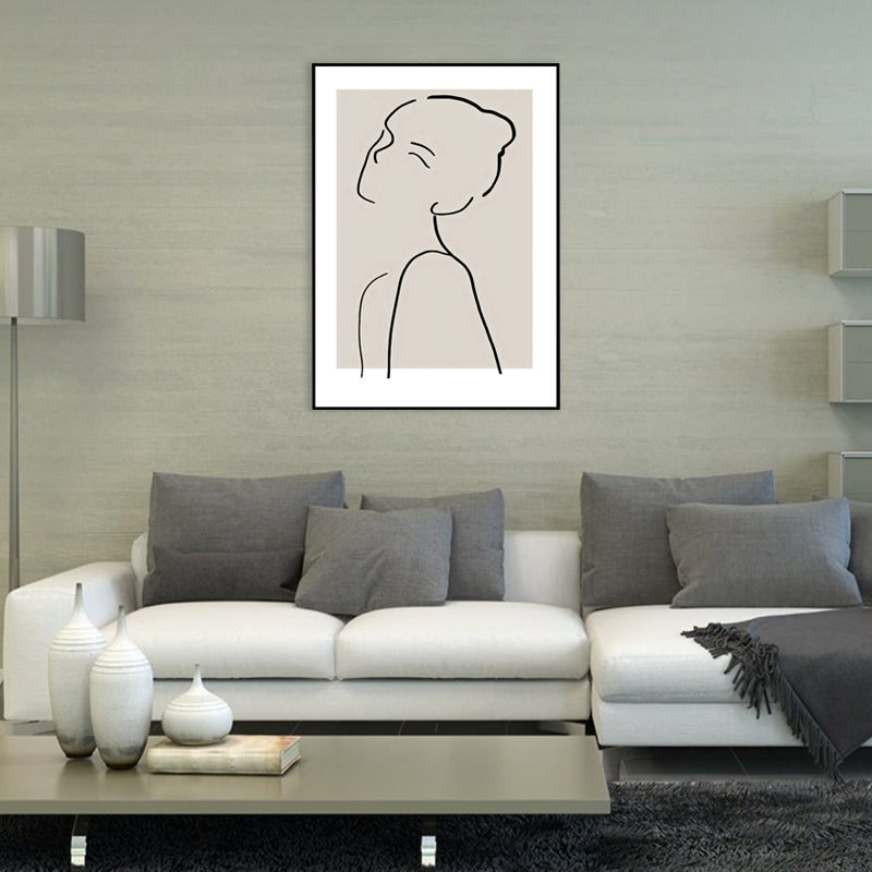 Elegant Woman Line Drawing Canvas Wall Art for Girls Bedroom, Beige and Black, Textured Beige Clearhalo 'Art Gallery' 'Canvas Art' 'Contemporary Art Gallery' 'Contemporary Art' 'Minimalism' 'Minimalist Art Gallery' 'Scandinavian' Arts' 1704993