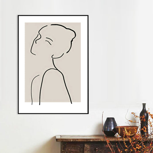 Elegant Woman Line Drawing Canvas Wall Art for Girls Bedroom, Beige and Black, Textured Clearhalo 'Art Gallery' 'Canvas Art' 'Contemporary Art Gallery' 'Contemporary Art' 'Minimalism' 'Minimalist Art Gallery' 'Scandinavian' Arts' 1704994