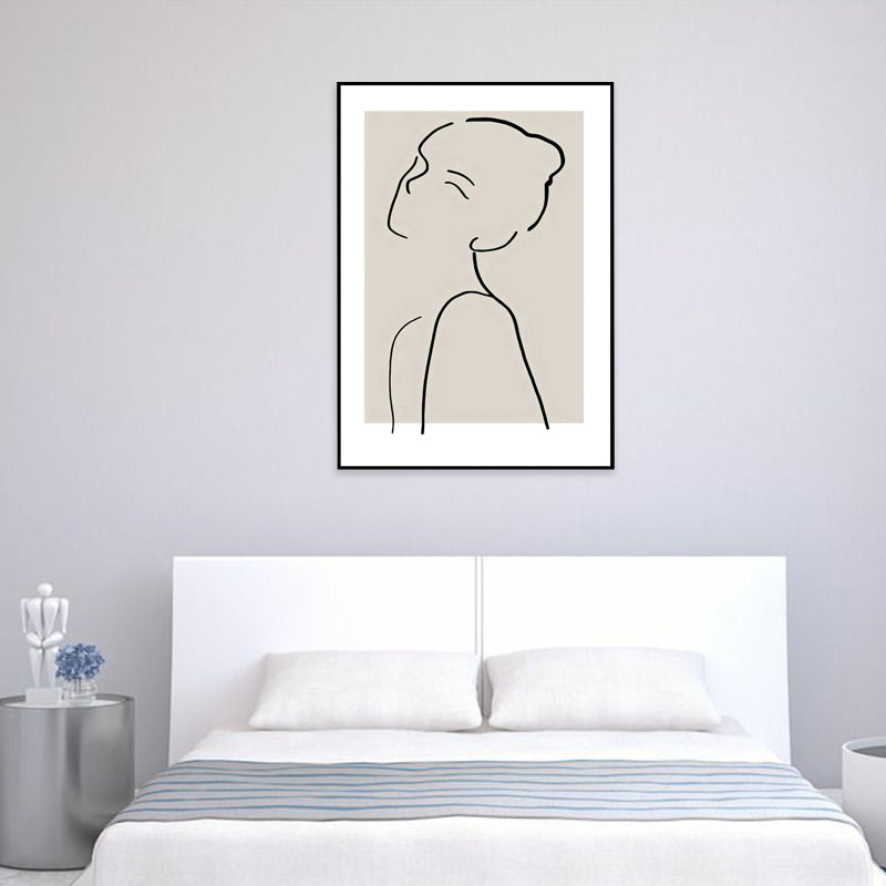 Elegant Woman Line Drawing Canvas Wall Art for Girls Bedroom, Beige and Black, Textured Clearhalo 'Art Gallery' 'Canvas Art' 'Contemporary Art Gallery' 'Contemporary Art' 'Minimalism' 'Minimalist Art Gallery' 'Scandinavian' Arts' 1704995