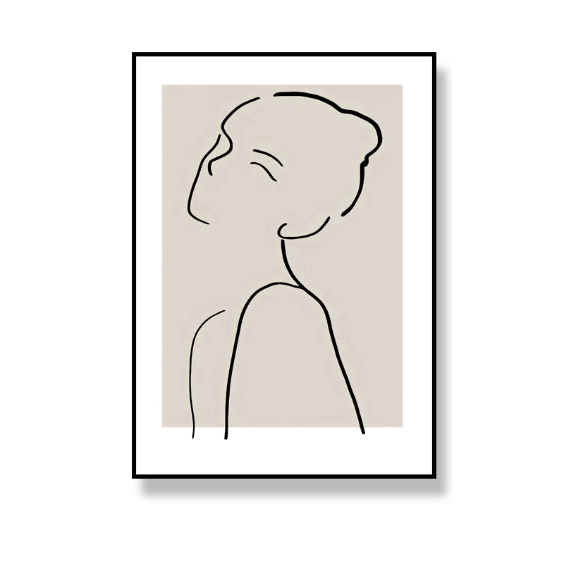 Elegant Woman Line Drawing Canvas Wall Art for Girls Bedroom, Beige and Black, Textured Clearhalo 'Art Gallery' 'Canvas Art' 'Contemporary Art Gallery' 'Contemporary Art' 'Minimalism' 'Minimalist Art Gallery' 'Scandinavian' Arts' 1704996