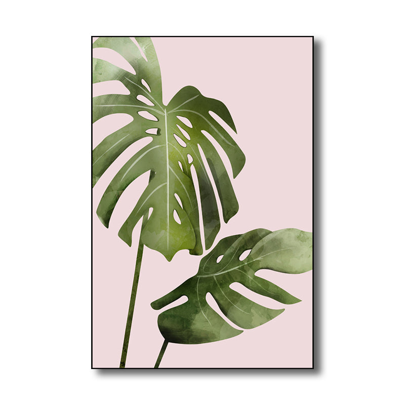 Nordic Style Botanical Leaf Painting Canvas Textured Green Wall Art for Guest Room