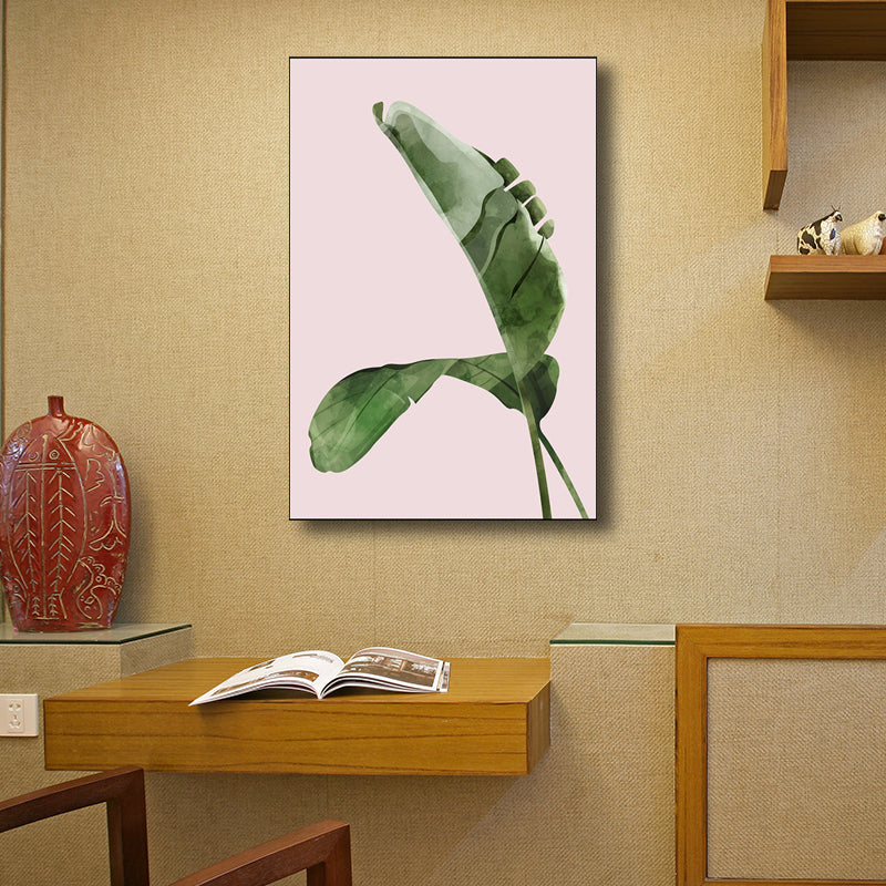 Noordse stijl botanisch blad schilderij canvas textureerde groene muurkunst voor logeerkamer
